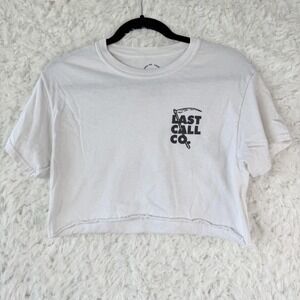 LAST CALL CO CROPPED T SHIRT GRIM REAPER BEER PONG GRAPHIC TEE WHITE SMALL